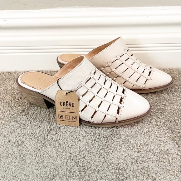 Crevo Women's Luella Mule Leather Block Heel Bone Slip-On 6/6.5NWT - Picture 2 of 8